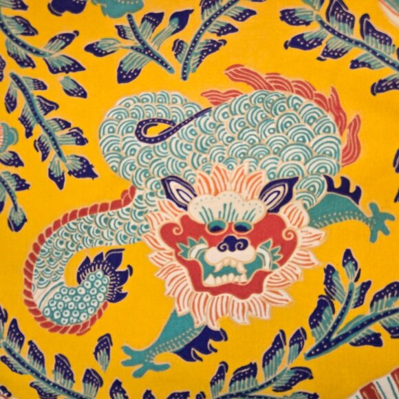 Java Jungle Yellow Asian Dragon Themed Fabric Soil & Stain Repellent Finish - Picture 3 of 12
